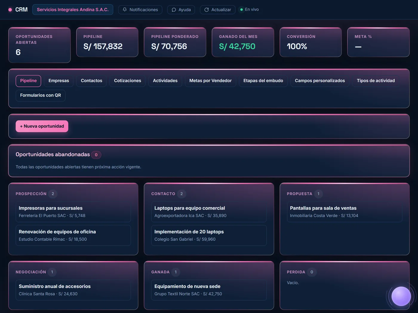 Pantalla real de CRM en EOS