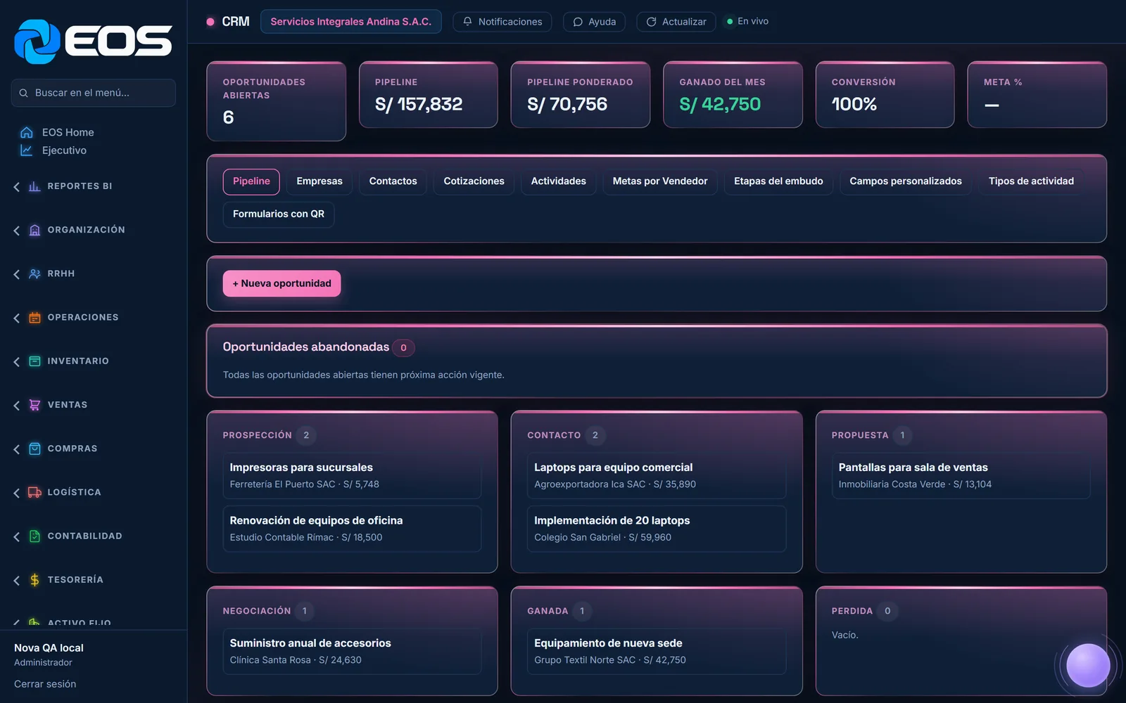 Pantalla real de CRM en EOS